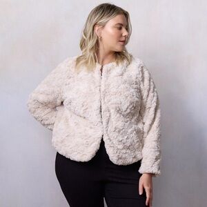 LC Lauren Conrad Women's Soft Cream Teddy Jacket 3X